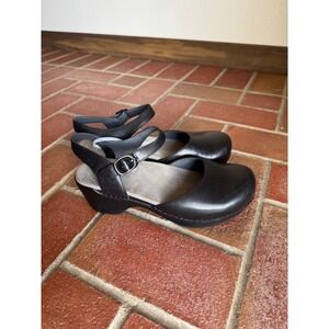 Dansko Fawna Black Leather Mary Jane Ankle Strap Comfort Clogs Shoes Womens 37